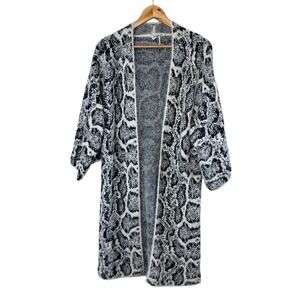 AKEMI KIN Womens Fuzzy Snake Print Cardigan Sweater‎ Open Front Long Sleeve